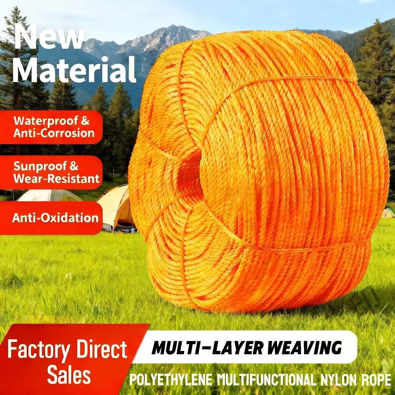 200m Yellow PE/Nylon — Heavy-Duty Lubid Dilaw for Tarp/Guy Lines & Outdoor Use
